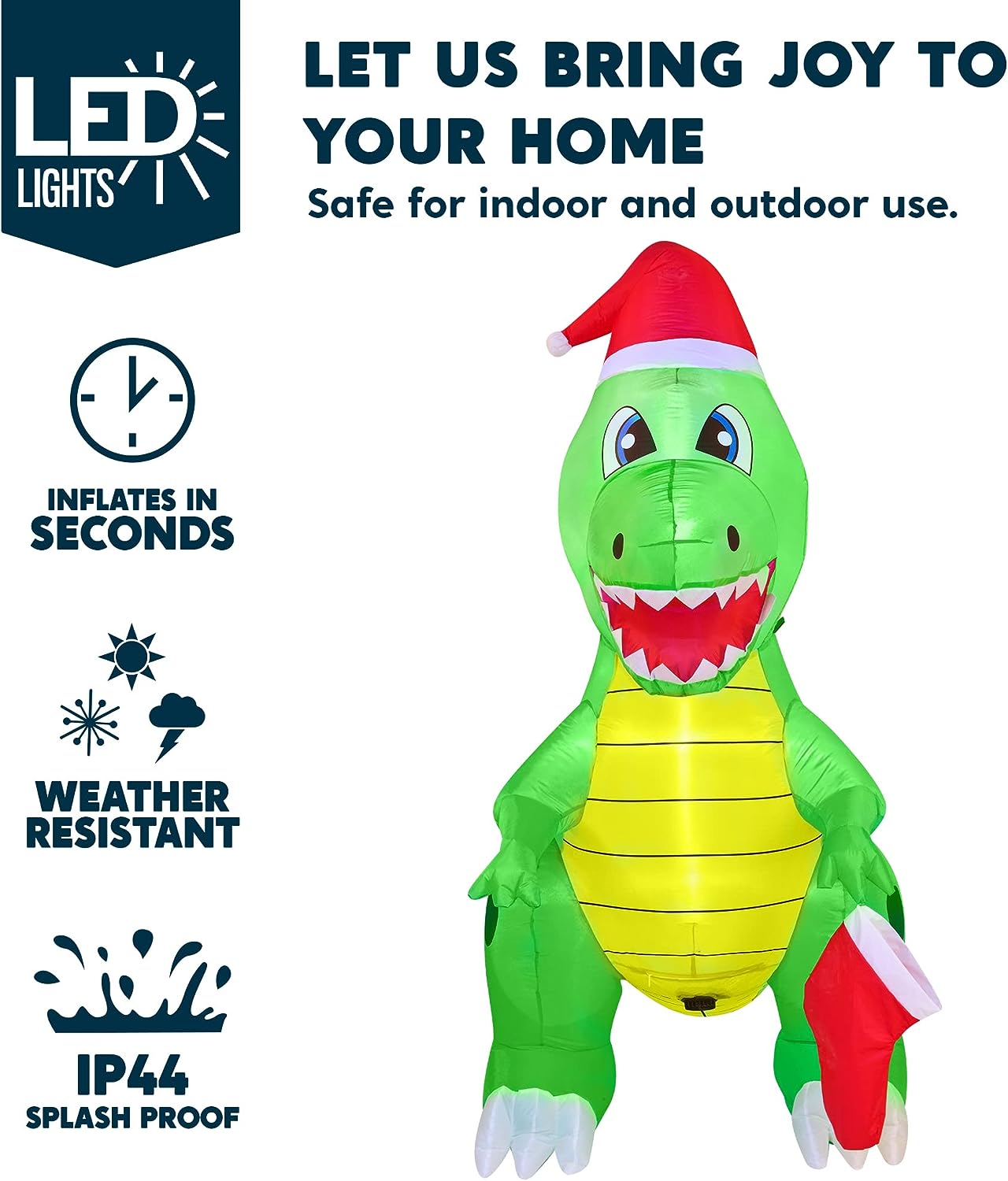 6 FT Christmas Inflatable Dinosaur with Build-in LEDs