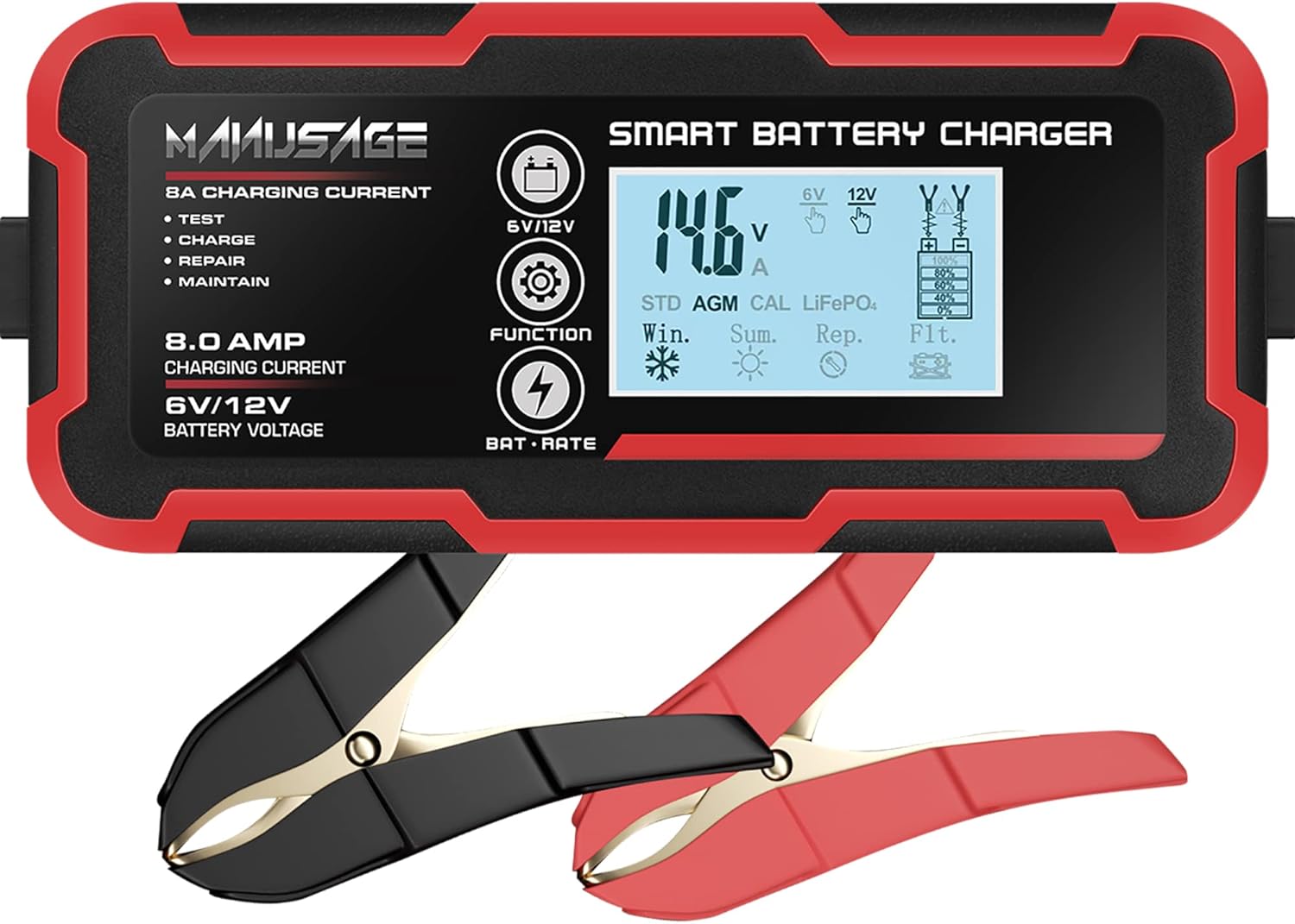 Manusage 8-Amp Fully-Automatic Smart Charger, 6V and 12V