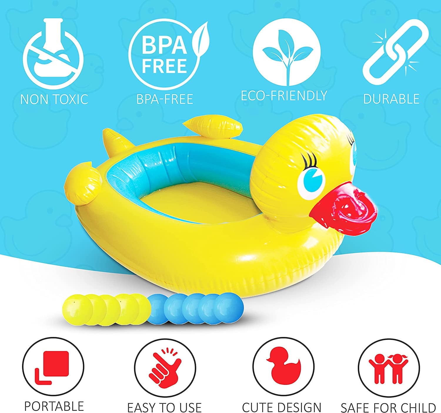 ETNA TOYS - Inflatable Duck Kiddie Pool for Toddlers with 10 Floating Balls - Baby Inflatable Mini Pool- Cute Baby Pool for Indoor and Outdoor Use - Deflates and Folds Easily