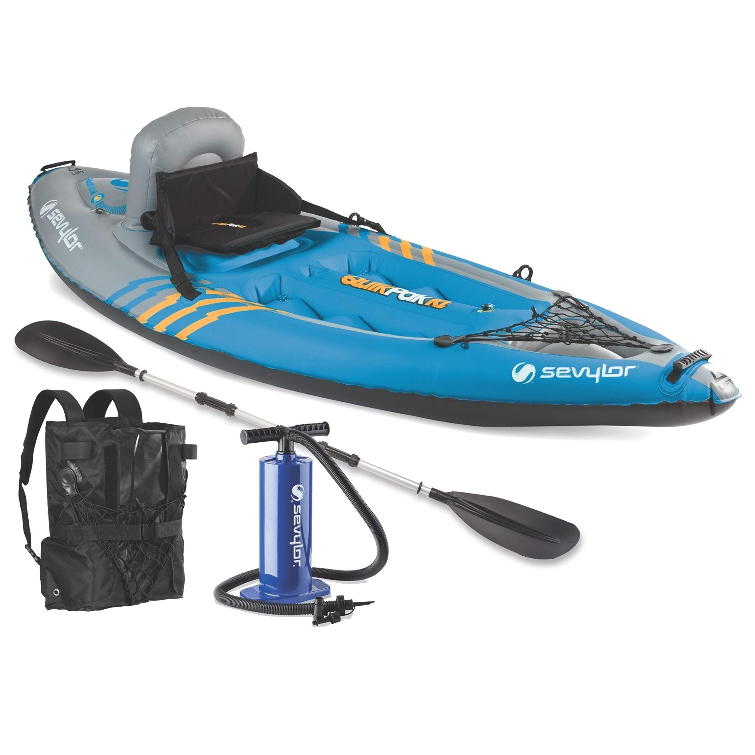 Sevylor QuickPak K1 1-Person Inflatable Kayak, Folds into Backpack with 5-Minute Setup, Hand Pump & Paddle Included