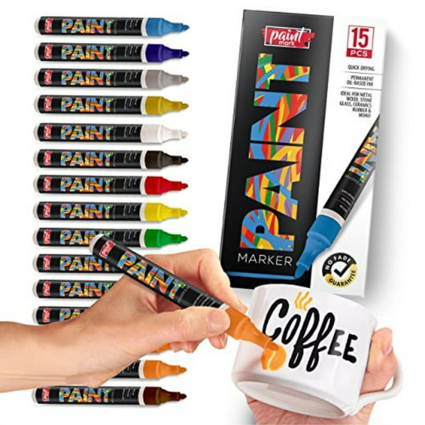 PaintMark Quick-Dry Paint Pens - Write On Anything! Rock, Wood, Glass, Ceramic & More! Low-Odor, Oil-Based, Medium-Tip Paint Markers (15 Pack)