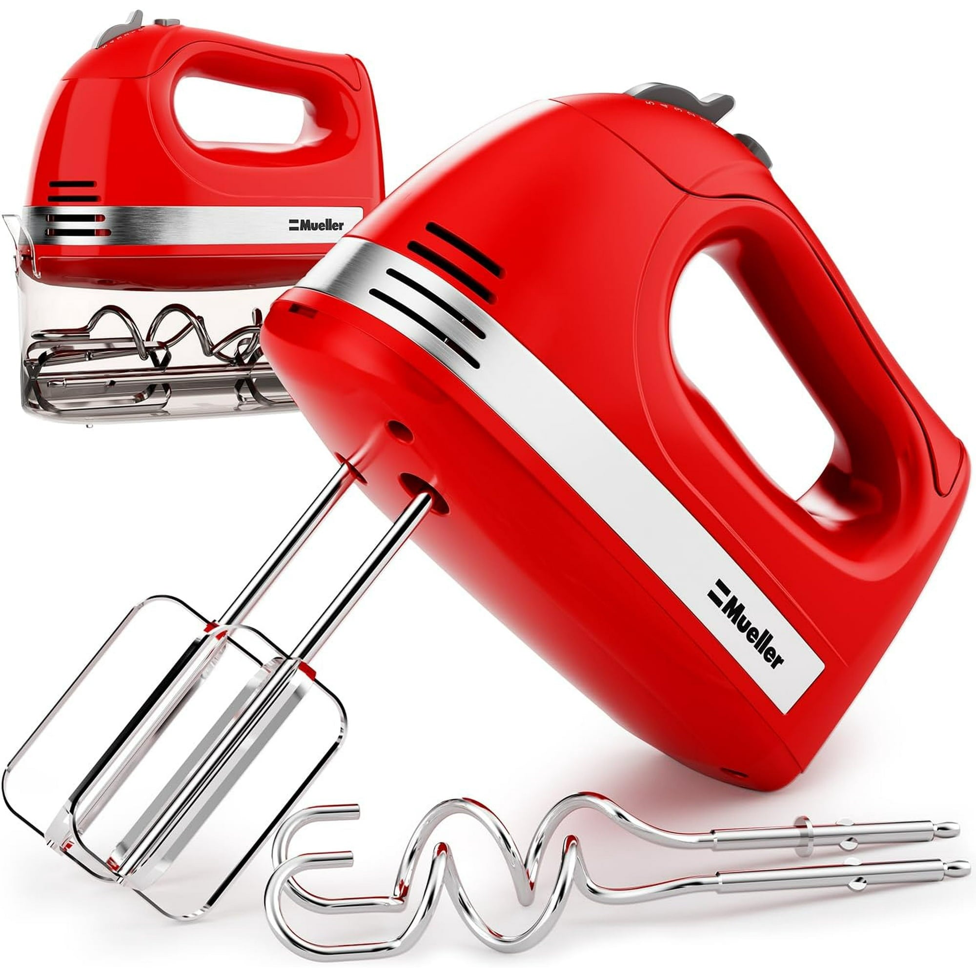 Mueller 5 Speed Electric Hand Mixer with Snap-On Case and 4 Stainless Steel Accessories