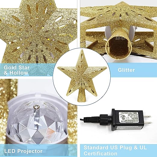 Lighted Star Christmas Tree Topper with Rotating LED Projector, 2 Pack