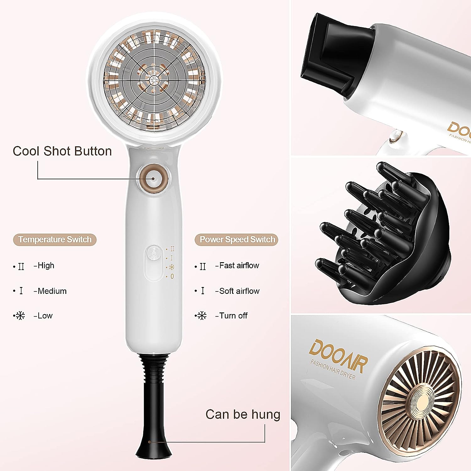 Dooair Ionic Hair Dryer with Diffuser, Comb and Concentrator
