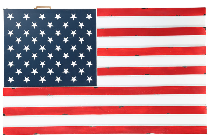 Wood Rectangle Wall Art with "American Flag" in Colored Design Painted Finish Polychromatic