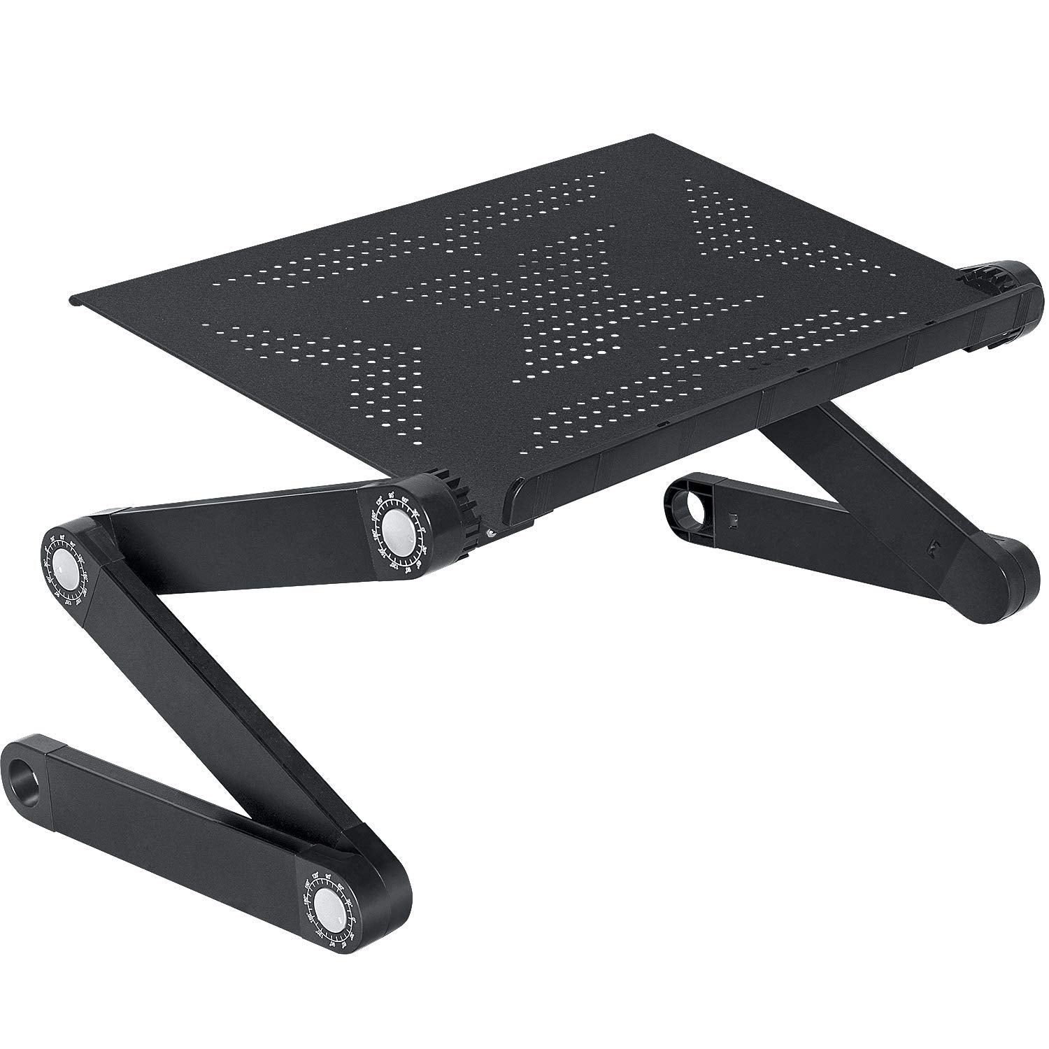 WonderWorker Newton Adjustable Laptop Table Bed Tray Cooling Pad, Lightweight Aluminum, Portable Folding Laptop Stand, Black Standard