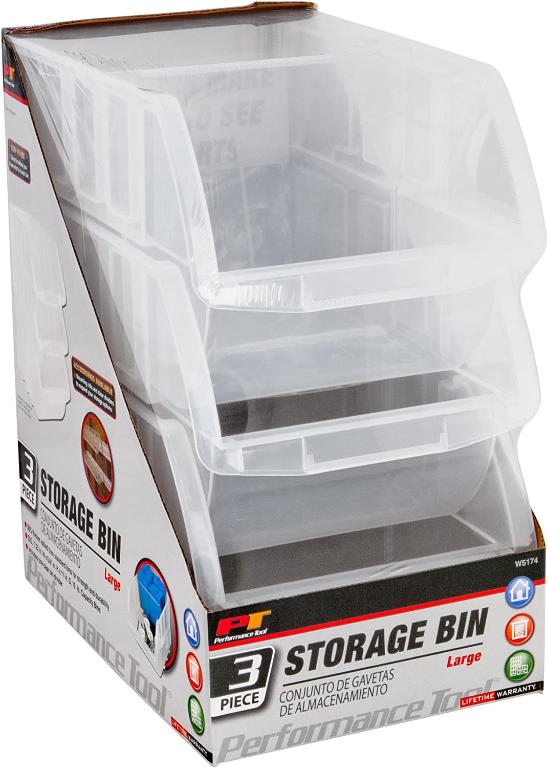 Performance Tool W5174 Clear Plastic Multipurpose Parts Bin for Toys/Parts/Legos/Sewing & More (Large Stacking)