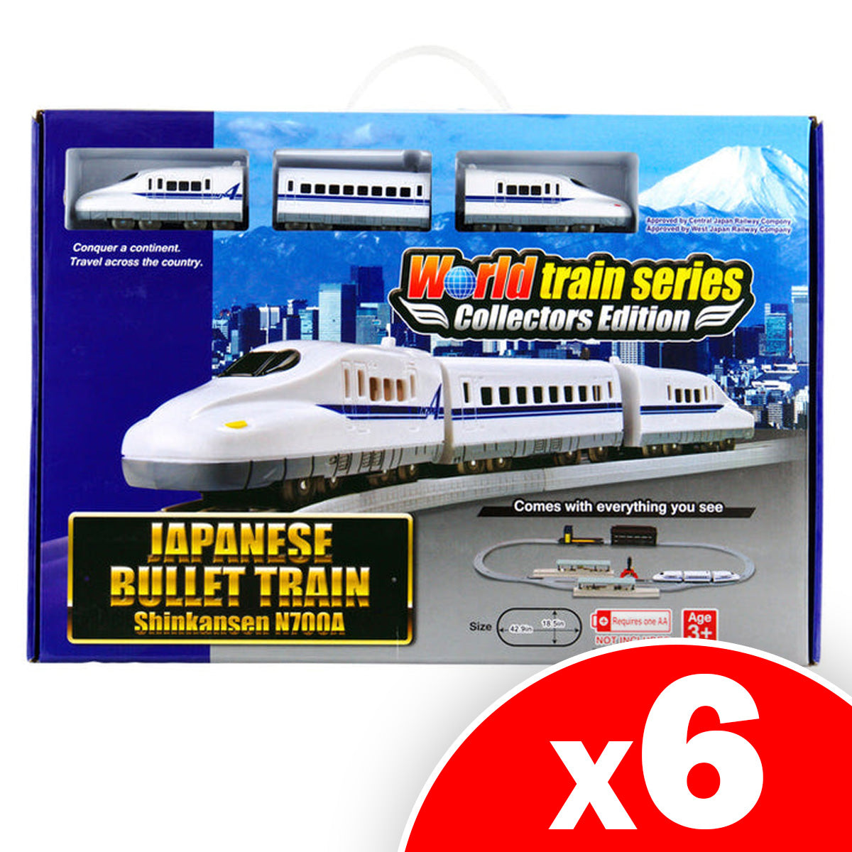 World Train Series: Collector's Edition Japanese Bullet Train - Shinkansen N700A - Battery Operated Train Set, Ages 3+, 6 Pack