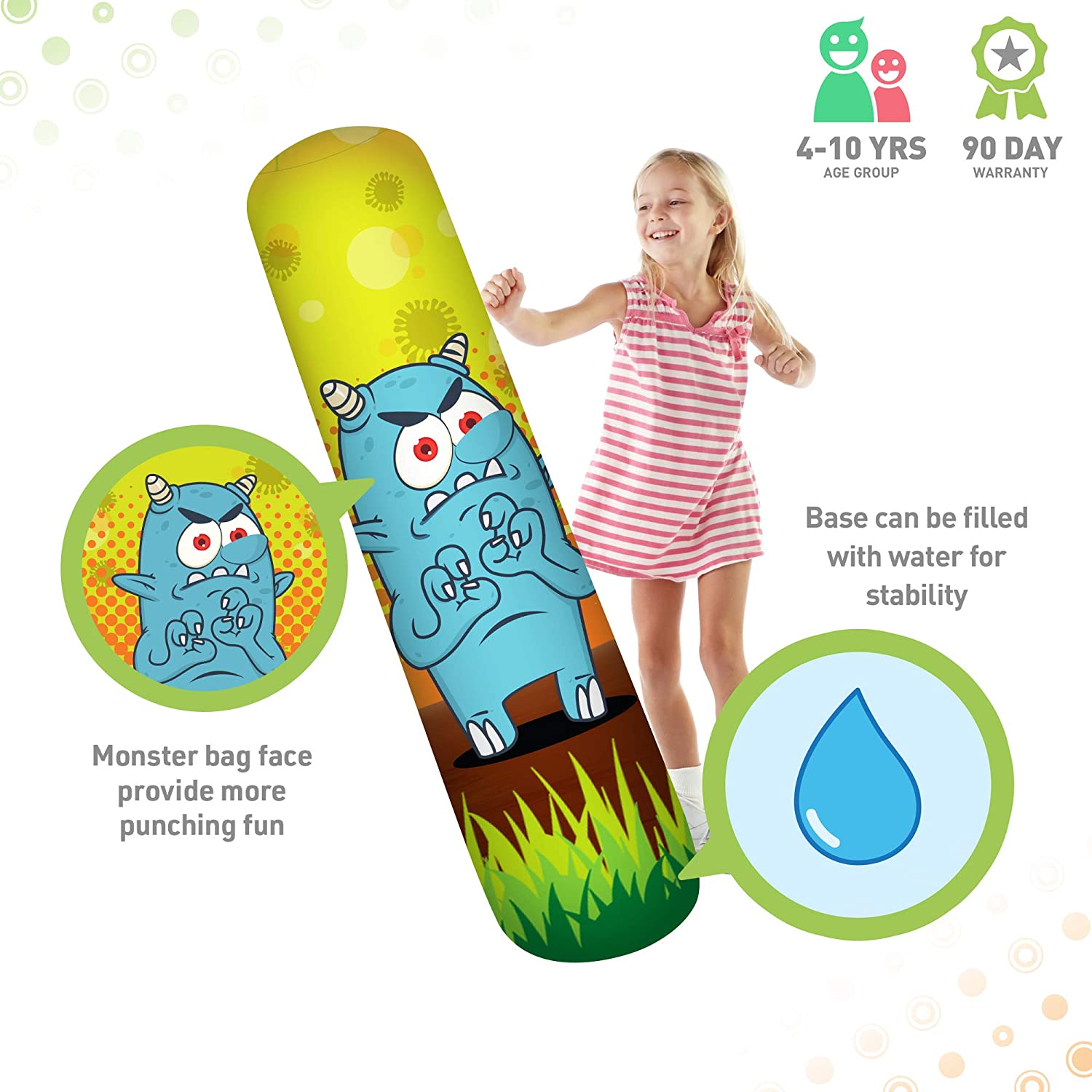 Pure Global Brands Pure Boxing Monster Mash 56-Inch Inflatable Punching Bag for Kids, 2 Pack