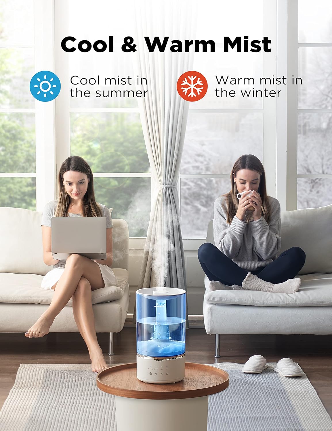 Pelonis Ultrasonic 4L Warm and Cool Mist Humidifiers for Large Room