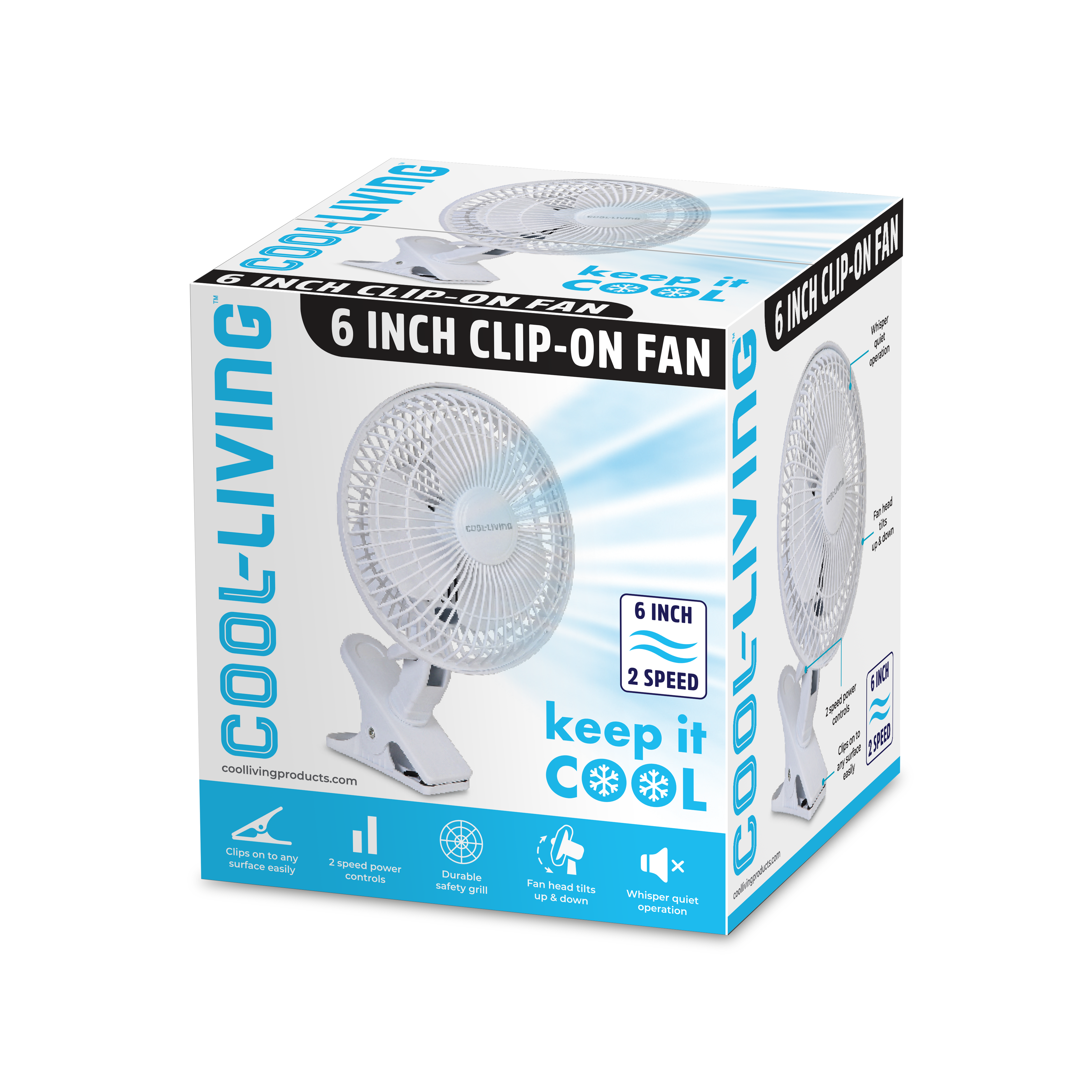 2 Speed Clip-on Fan 6 inch, with Strong Clamp, Powerful Airflow & Adjustable Tilt