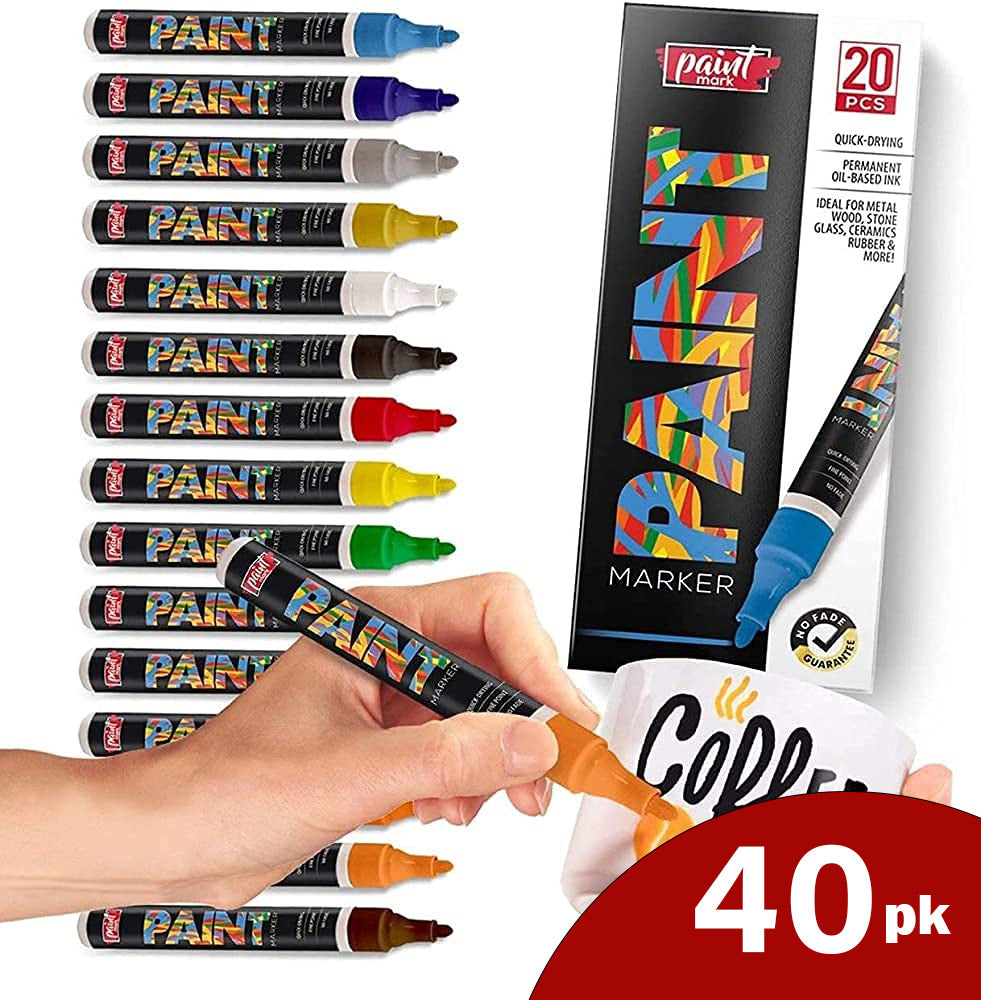 Paint Mark Quick-Dry Oil Based Paint Pens - Write On Anything! Rock, Wood, Glass, Ceramic & More! (40 Pack)