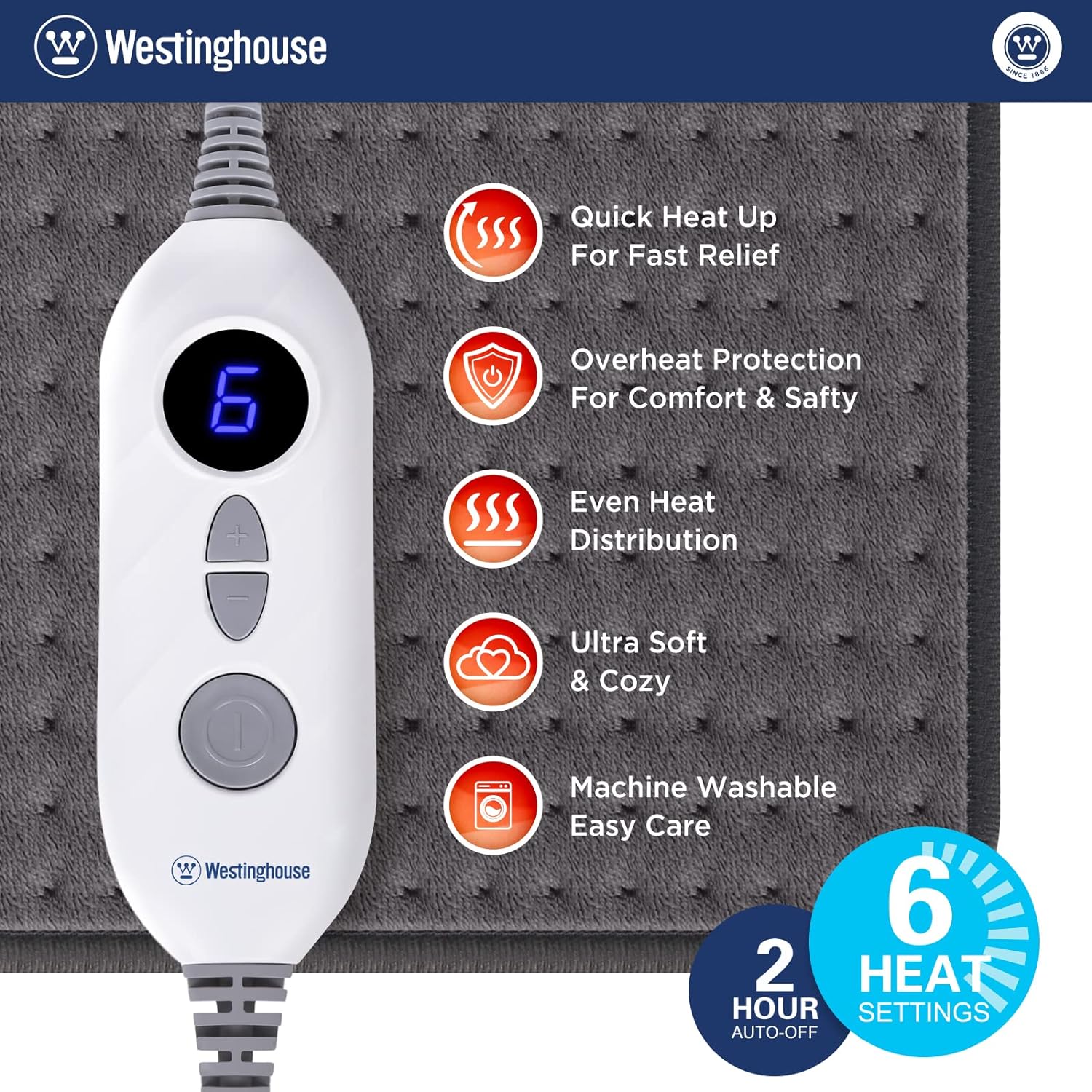 Westinghouse 20x24 Inch Electric Heating Pad for Back Pain Relief