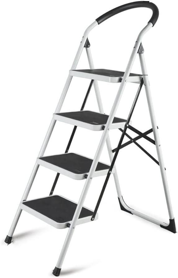 Neat-Living-Step Ladder Folding Step Stool, Iron, 4 Step Ladder with Anti-Slip Pedal for Home and Kitchen