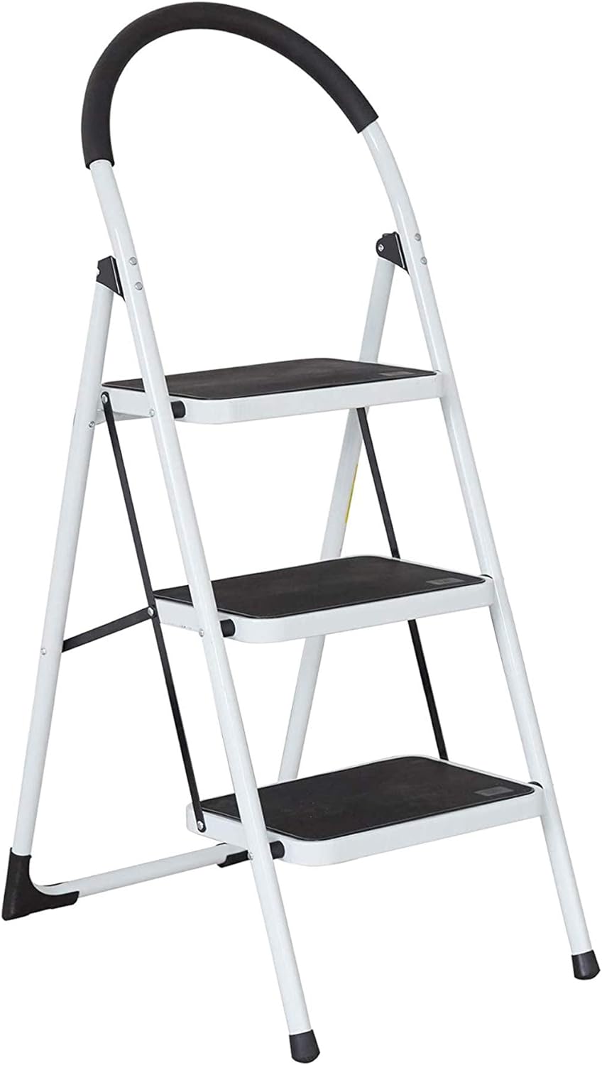 Neat-Living 3 Step Ladder Folding Step Stool with Grips Sturdy Step Stool with Wide Pedal 330 Lbs Capacity