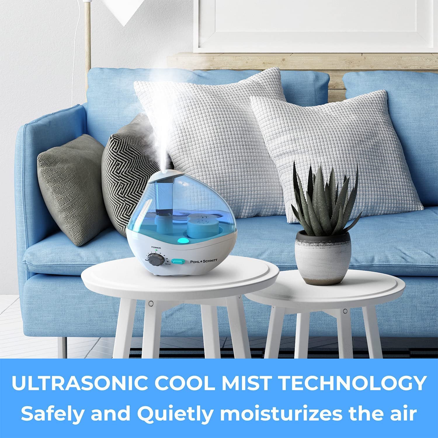 Pohl+Schmitt Ultrasonic Viral Support Humidifier with Whisper-Quiet Operation, Nightlight and Auto-Shut Off