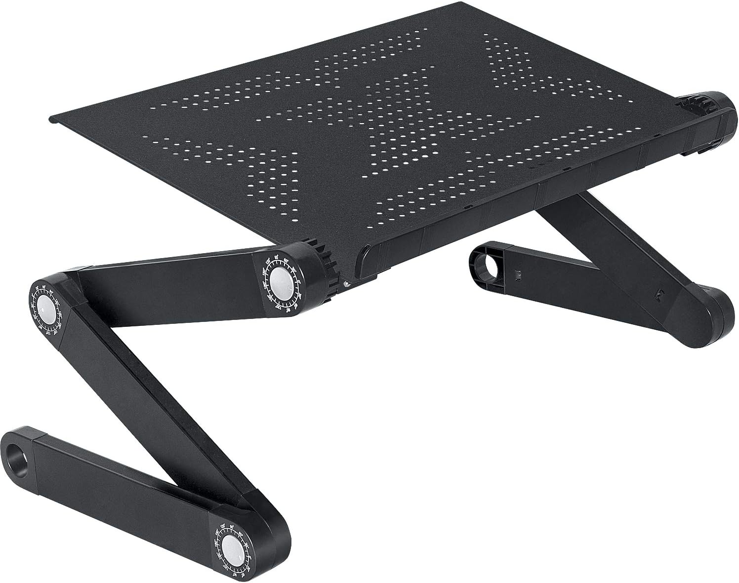WonderWorker Newton Adjustable Laptop Table Bed Tray Cooling Pad, Lightweight Aluminum, Portable Folding Laptop Stand, Black Standard