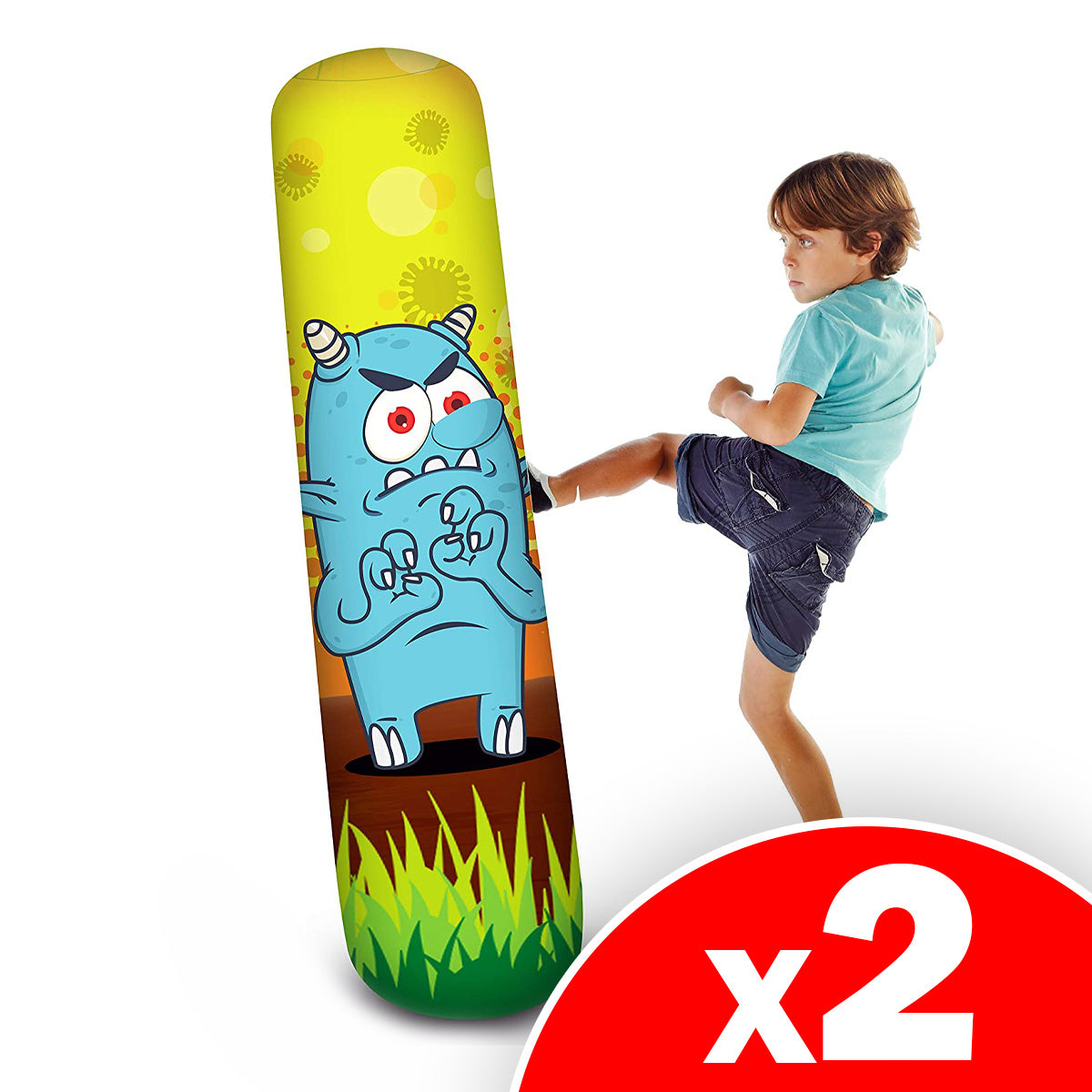 Pure Global Brands Pure Boxing Monster Mash 56-Inch Inflatable Punching Bag for Kids, 2 Pack