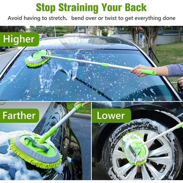 Route Auto Car Cleaning Washing Mop Brush Adjustable Telescopic Long Handle Cleaning Mop, 58 in, Microfiber, for Car RV Truck