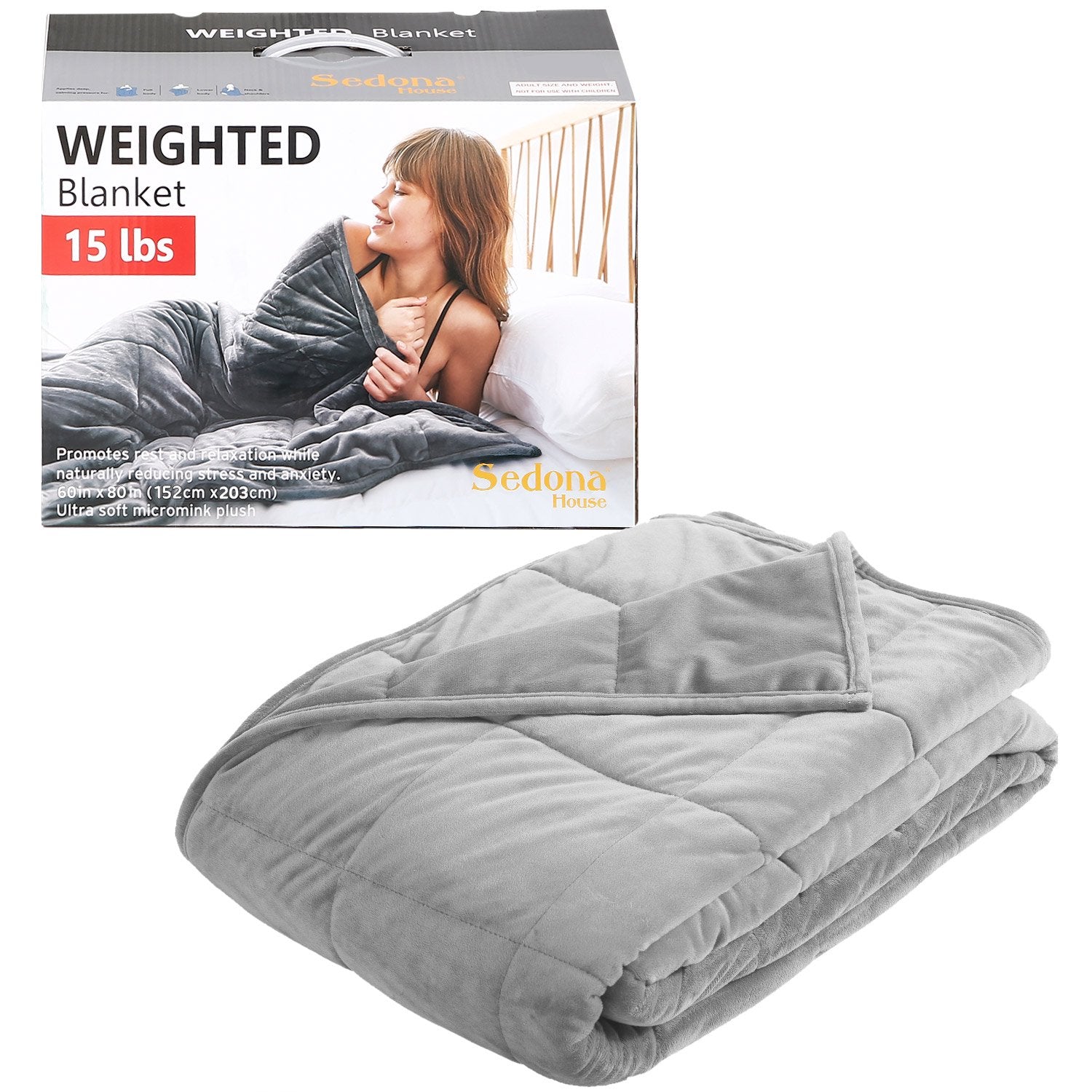 Silky Sedona House 15lb Silky Velvet Weighted Blanket, Reversible& Machine Washable Heavy Blanket ,Grey, 60X80 inch