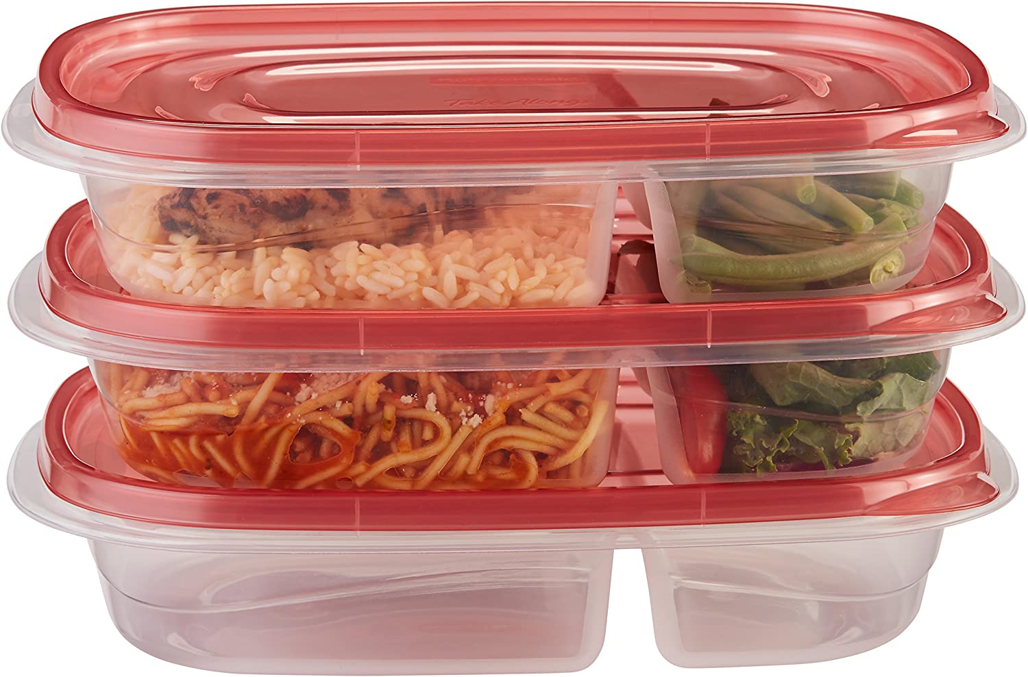 Rubbermaid TakeAlongs Divided Rectangular Food Storage Containers, 3.7 Cup (Pack of 3)