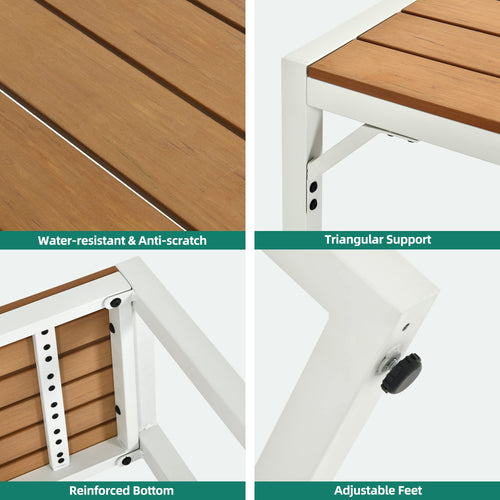 YITAHOME All-Weather Patio Dining Table and Bench with Faux Wood, for 4-6 People