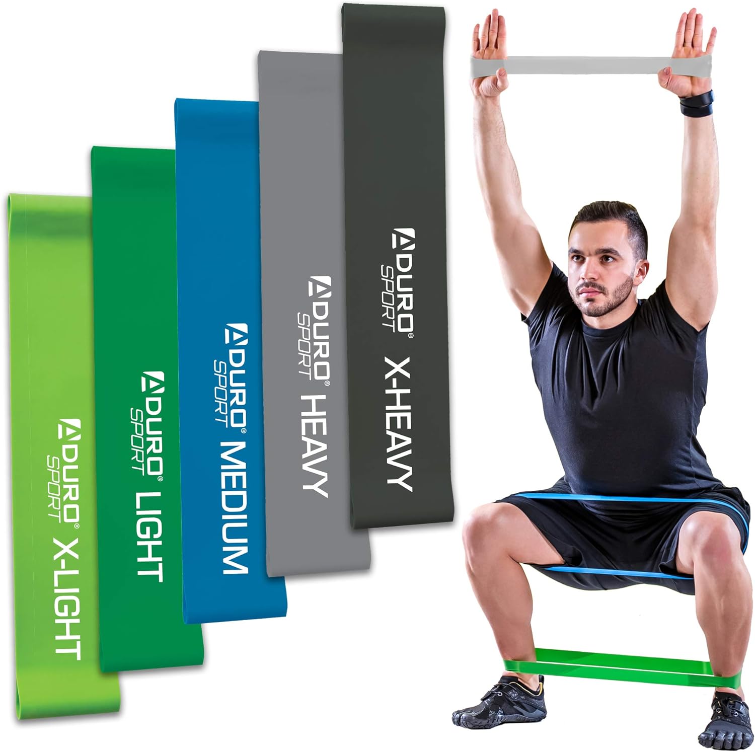 HGT Resistance Bands Set - 5 Loop Exercise Bands For Stretching, Yoga, Glutes & Leg Workouts