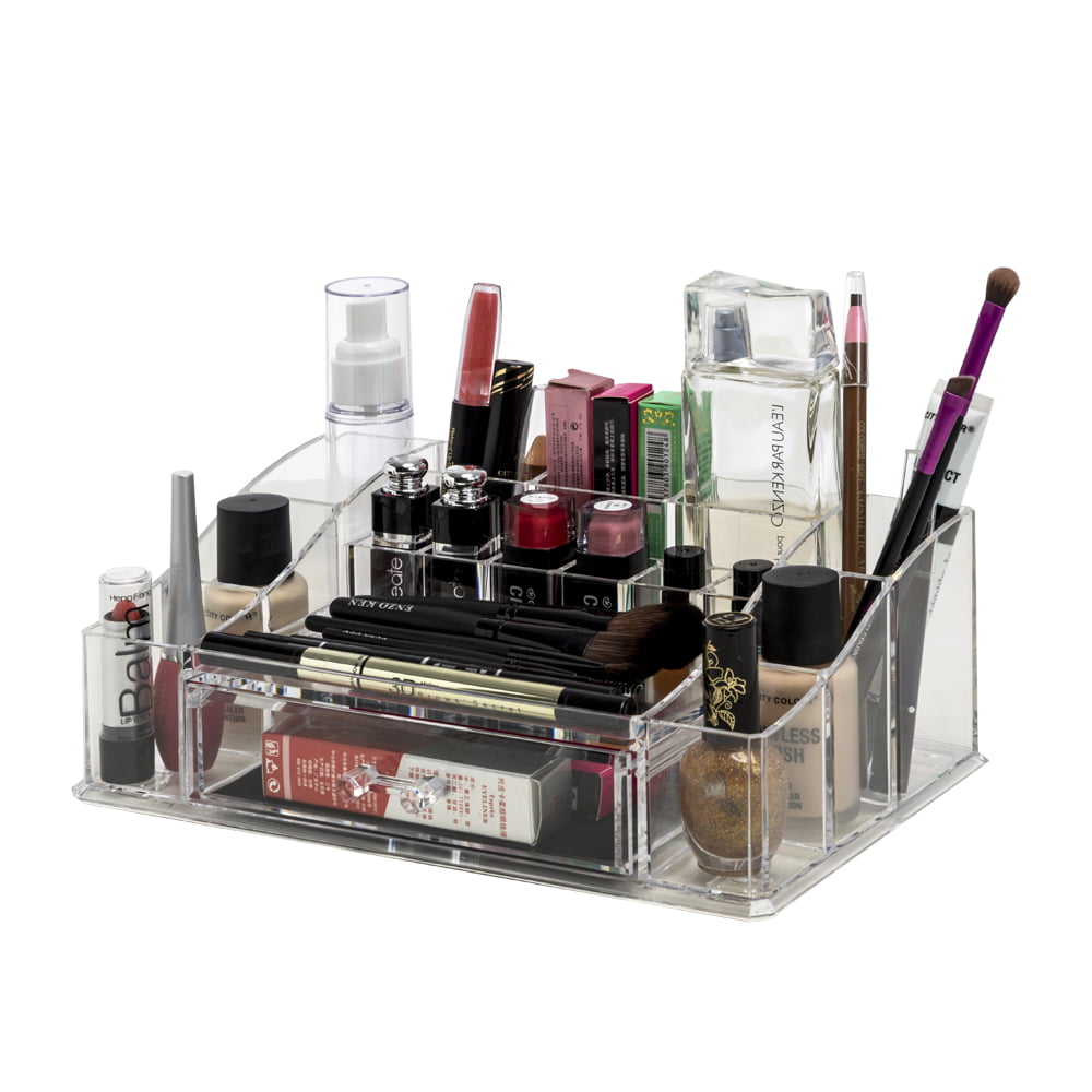 Trio Home Acrylic Makeup Organizer with 15 Compartments and 1 Removable Drawer/ Cosmetic Organizer