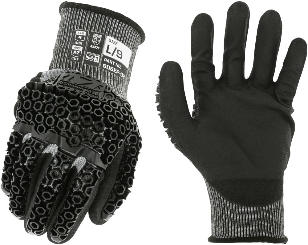 Mechanix Wear ANSI A7 Cut Resistant Nitrile Coated SpeedKnit M-Pact Heavy Duty Work Gloves - Touch Capable, D3O Technology, High Abrasion Resistant, Grey, 1 Pair in plastic (Sizes SM, MD, LG, XL, XXL)