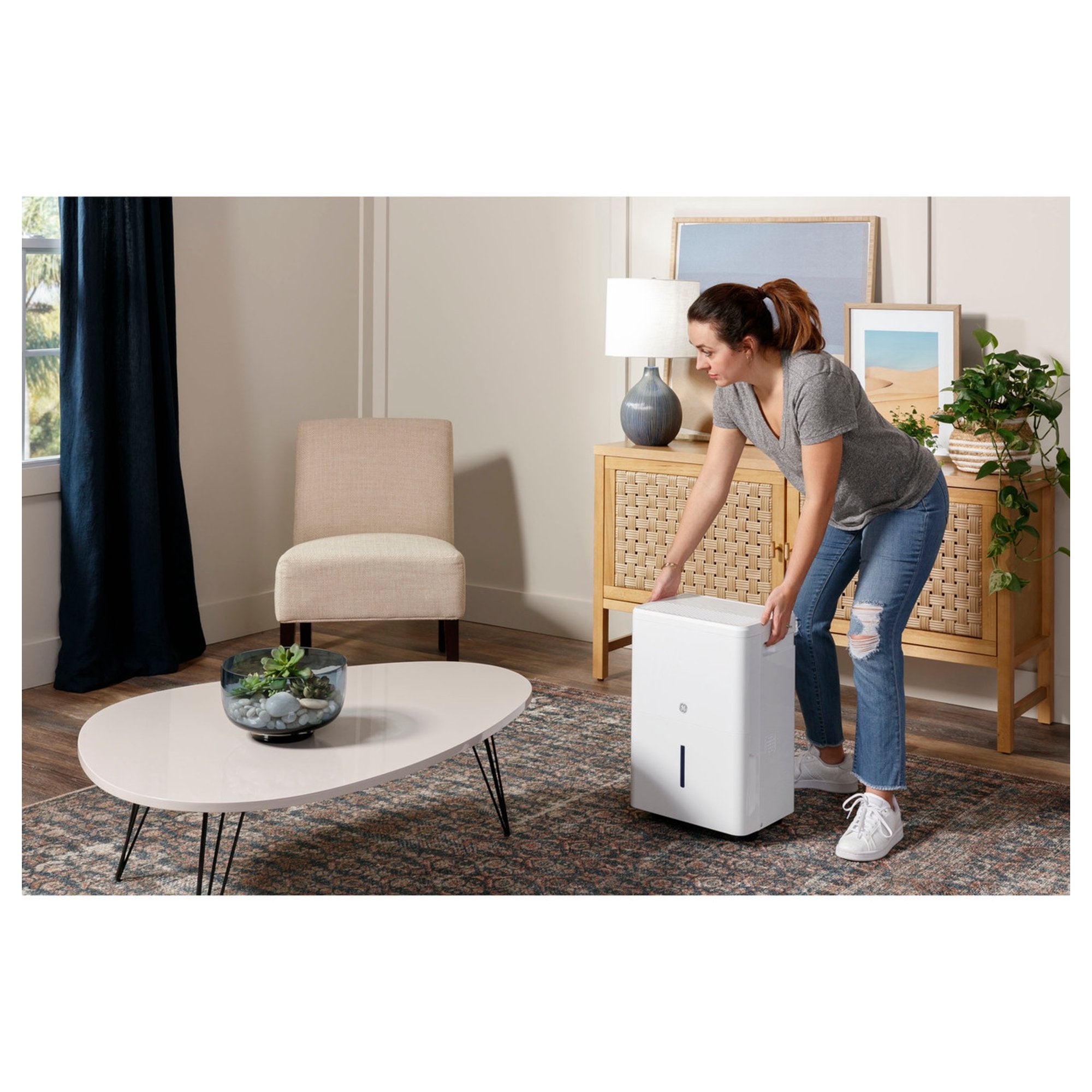 GENERAL ELECTRIC 50-Pint Portable Dehumidifier with Drain, White