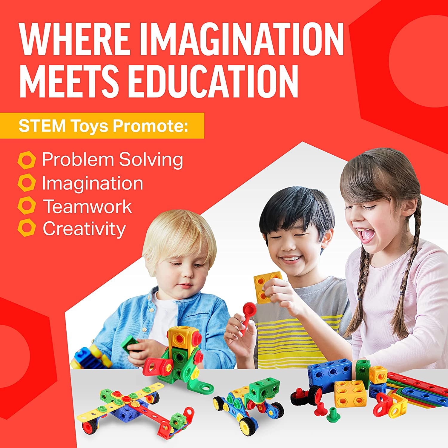 Brickyard Building Blocks STEM Toys & Activities - Educational Building Toys with 163 Pieces, Kid-Friendly Tools, Design Guide and Toy Storage Box