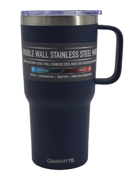 GRAPHYTE Double Wall Vacuum Insulated Stainless Steel Mugs with Handle and Slider Lid, Assorted Colors and Sizes