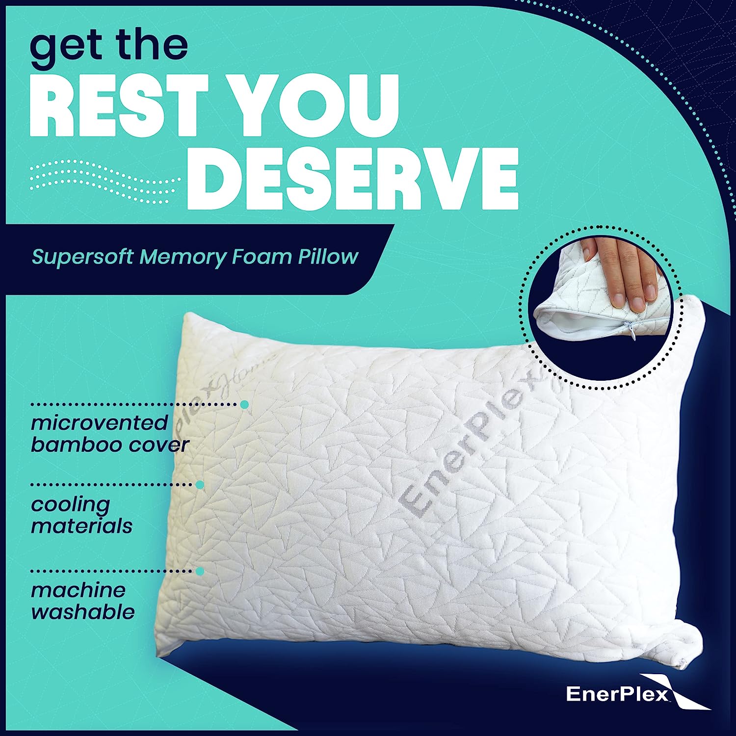 EnerPlex Memory Foam Pillows - Pack of 2 Adjustable, CertiPUR-US Certified King Size Pillows for Sleeping w/Extra Foam & Removable Viscose of Bamboo Cover - Machine Washable Firm Pillow 2 King