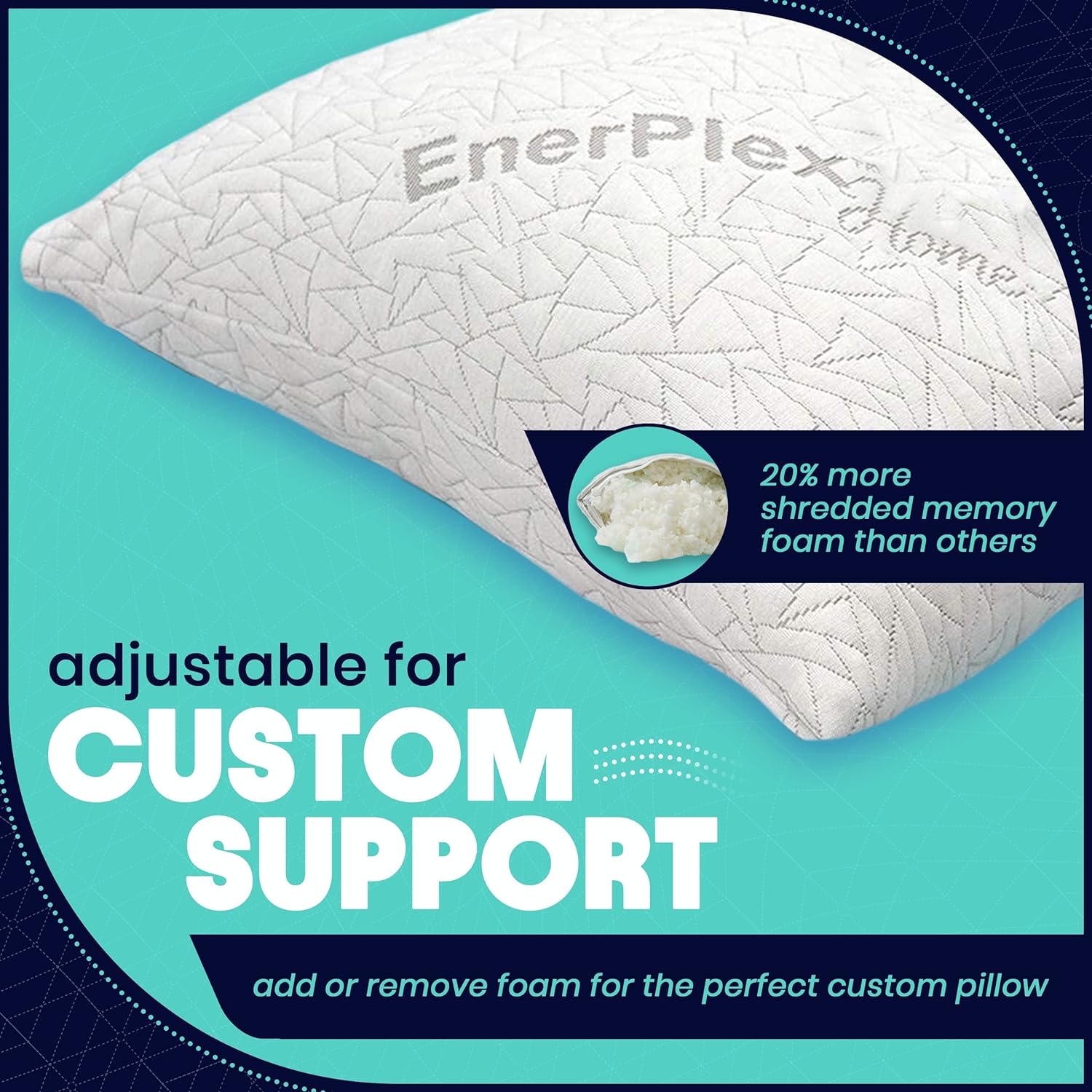 EnerPlex Memory Foam Pillows - Pack of 2 Adjustable, CertiPUR-US Certified King Size Pillows for Sleeping w/Extra Foam & Removable Viscose of Bamboo Cover - Machine Washable Firm Pillow 2 King