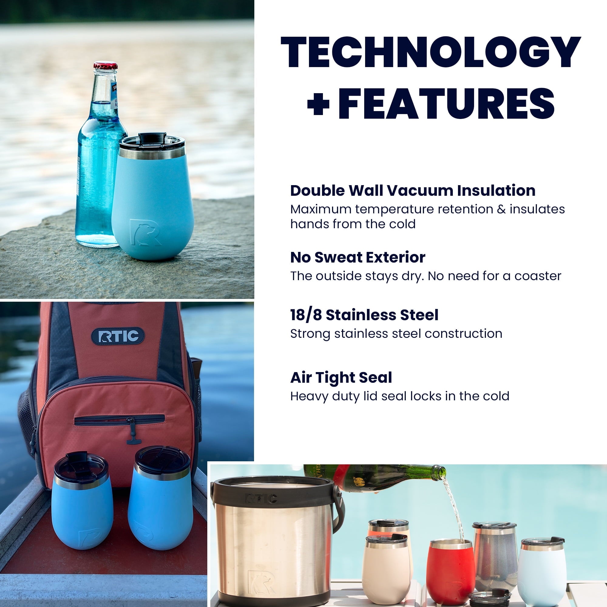 RTIC Cocktail Tumbler Insulated Stainless Steel Metal Drink Tumbler Glasses with Lid, Travel Cup, Hot and Cold Beverage, Portable, Very Berry