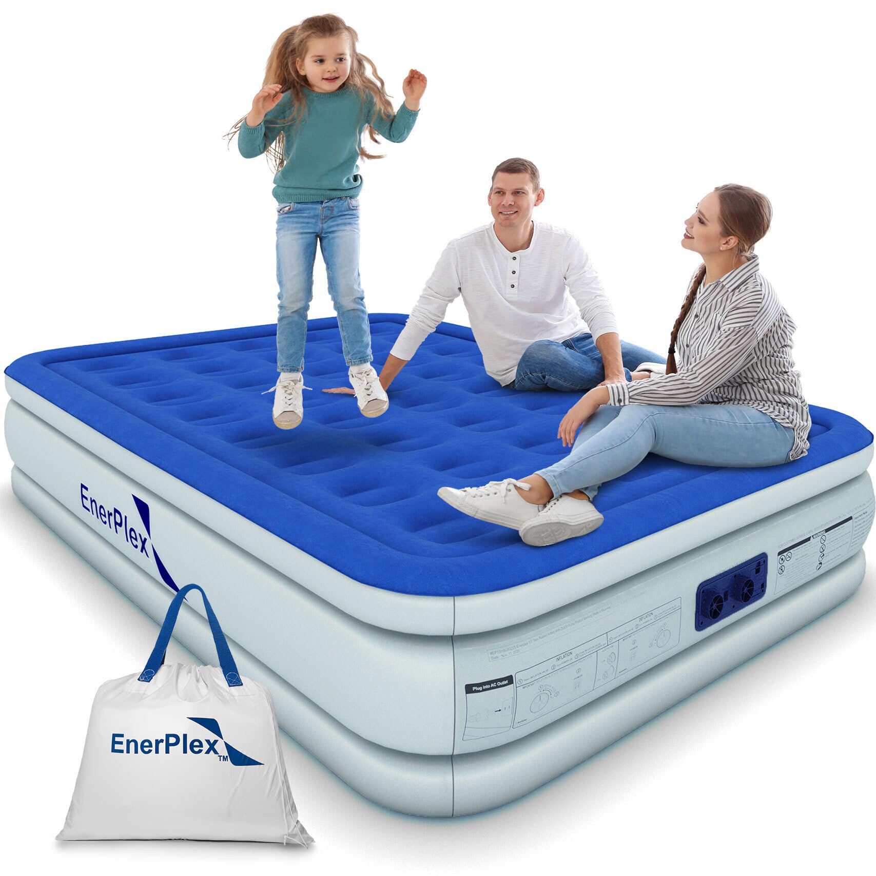 EnerPlex Air Mattress with Built-in Pump - Double Height Inflatable Mattress for Camping, Home & Portable Travel - Durable Blow Up Bed with Dual Pump - Easy to Inflate/Quick Set UP King 16 Inch