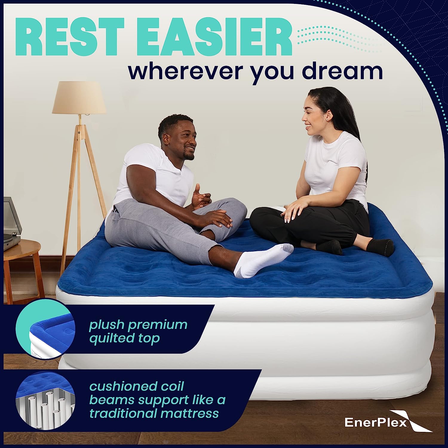 EnerPlex Air Mattress with Built-in Pump - Double Height Inflatable Mattress for Camping, Home & Portable Travel - Durable Blow Up Bed with Dual Pump - Easy to Inflate/Quick Set UP King 16 Inch