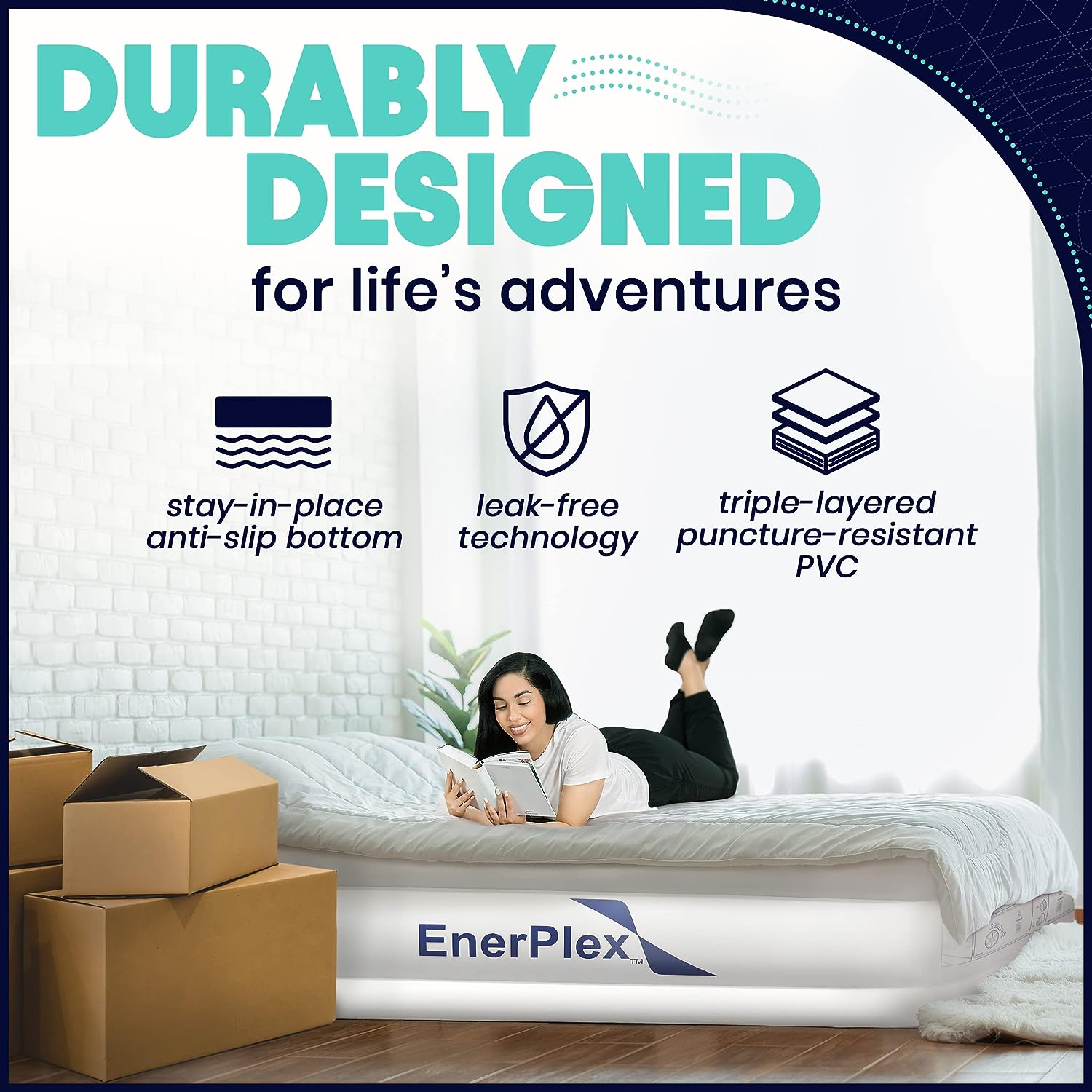 EnerPlex Air Mattress with Built-in Pump - Double Height Inflatable Mattress for Camping, Home & Portable Travel - Durable Blow Up Bed with Dual Pump - Easy to Inflate/Quick Set UP King 16 Inch