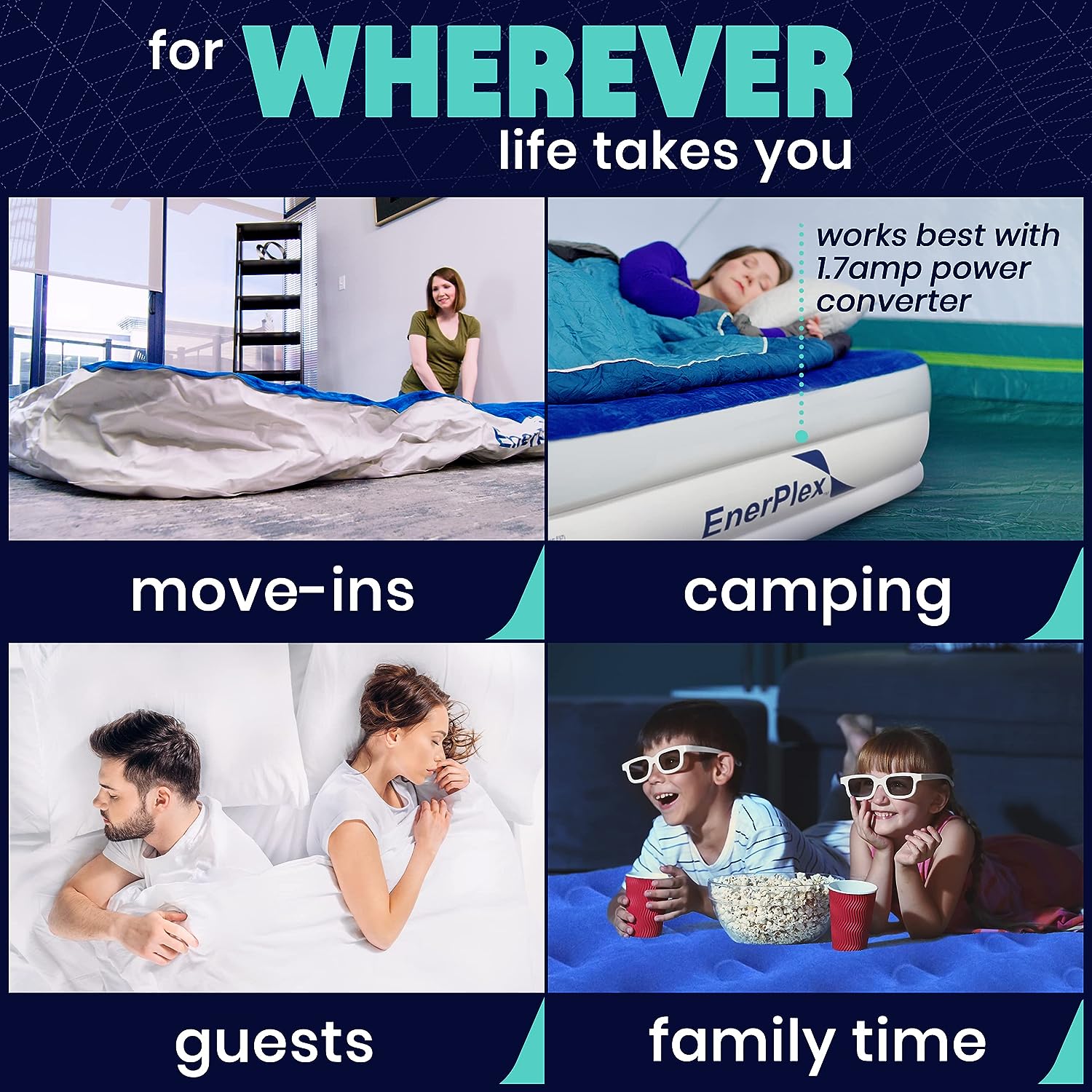 EnerPlex Air Mattress with Built-in Pump - Double Height Inflatable Mattress for Camping, Home & Portable Travel - Durable Blow Up Bed with Dual Pump - Easy to Inflate/Quick Set UP King 16 Inch