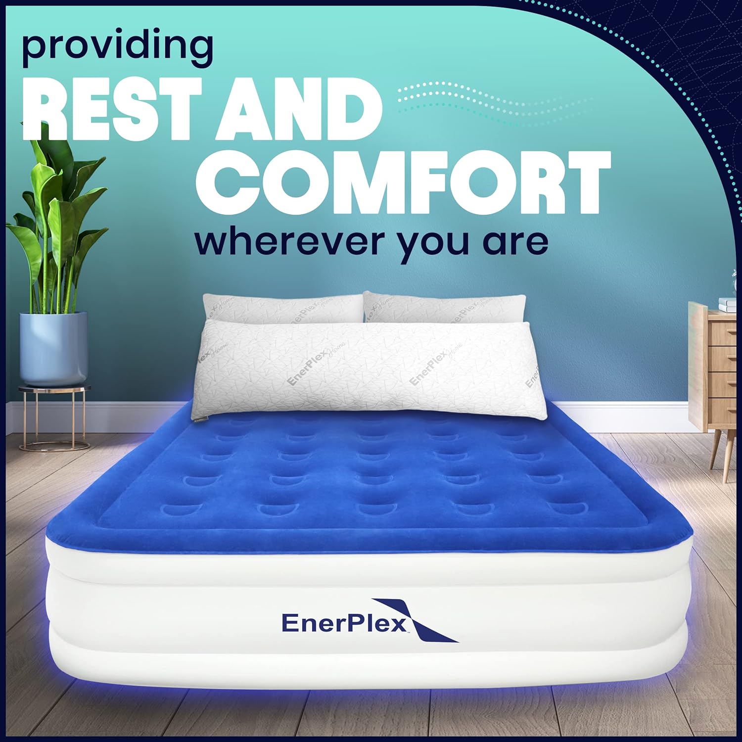 EnerPlex Air Mattress with Built-in Pump - Double Height Inflatable Mattress for Camping, Home & Portable Travel - Durable Blow Up Bed with Dual Pump - Easy to Inflate/Quick Set UP King 16 Inch