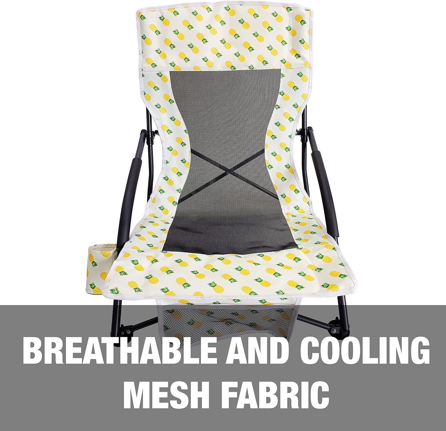Bliss Hammocks BBC-353-PIN Collapsible Beach Chair W/Cup Holders, Storage Bag Included, 275 Lbs. Weight Capacity, Pineapple Collapsible Pineapple
