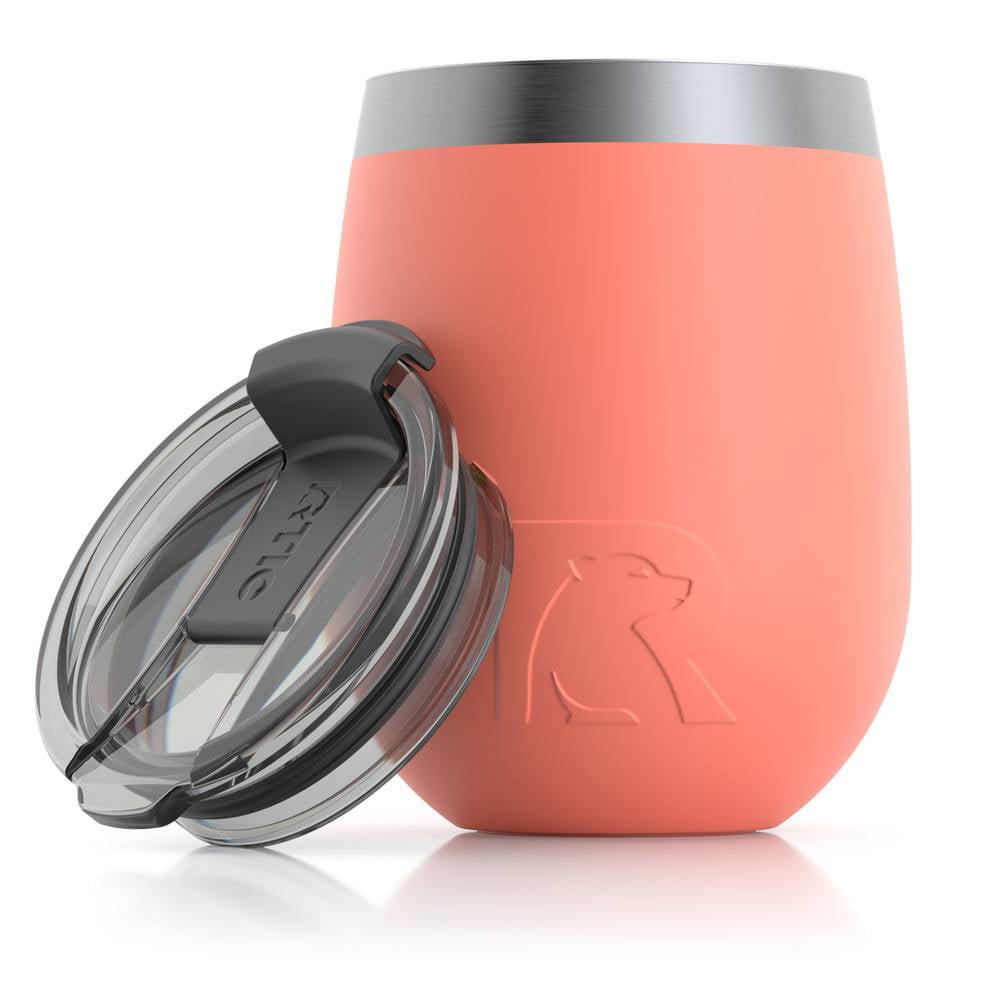 RTIC Insulated Wine Tumbler with Lid, Stainless Steel Metal, Stemless Wine Glass for Travel, Picnics, Outdoor Camping, Coral, Matte, 10 oz Cup