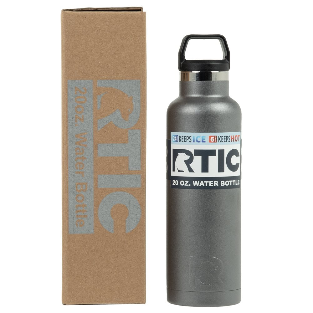 RTIC 20 oz Vacuum Insulated Water Bottle, Metal Stainless Steel Double Wall Insulation, BPA Free Reusable, Leak-Proof Thermos Flask for Hot and Cold Drinks, Travel, Sports, Camping, Graphite