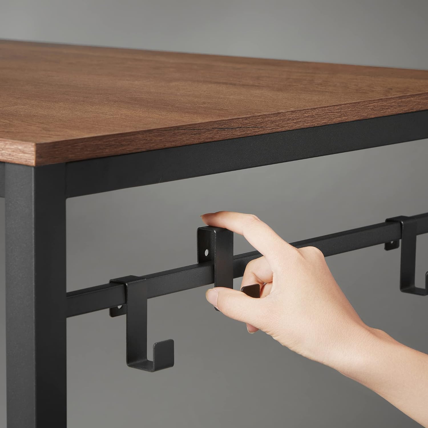 VASAGLE ALINRU Computer Desk 47.2 x 23.6 x 29.5 Inches with 8 Hooks Walnut Brown
