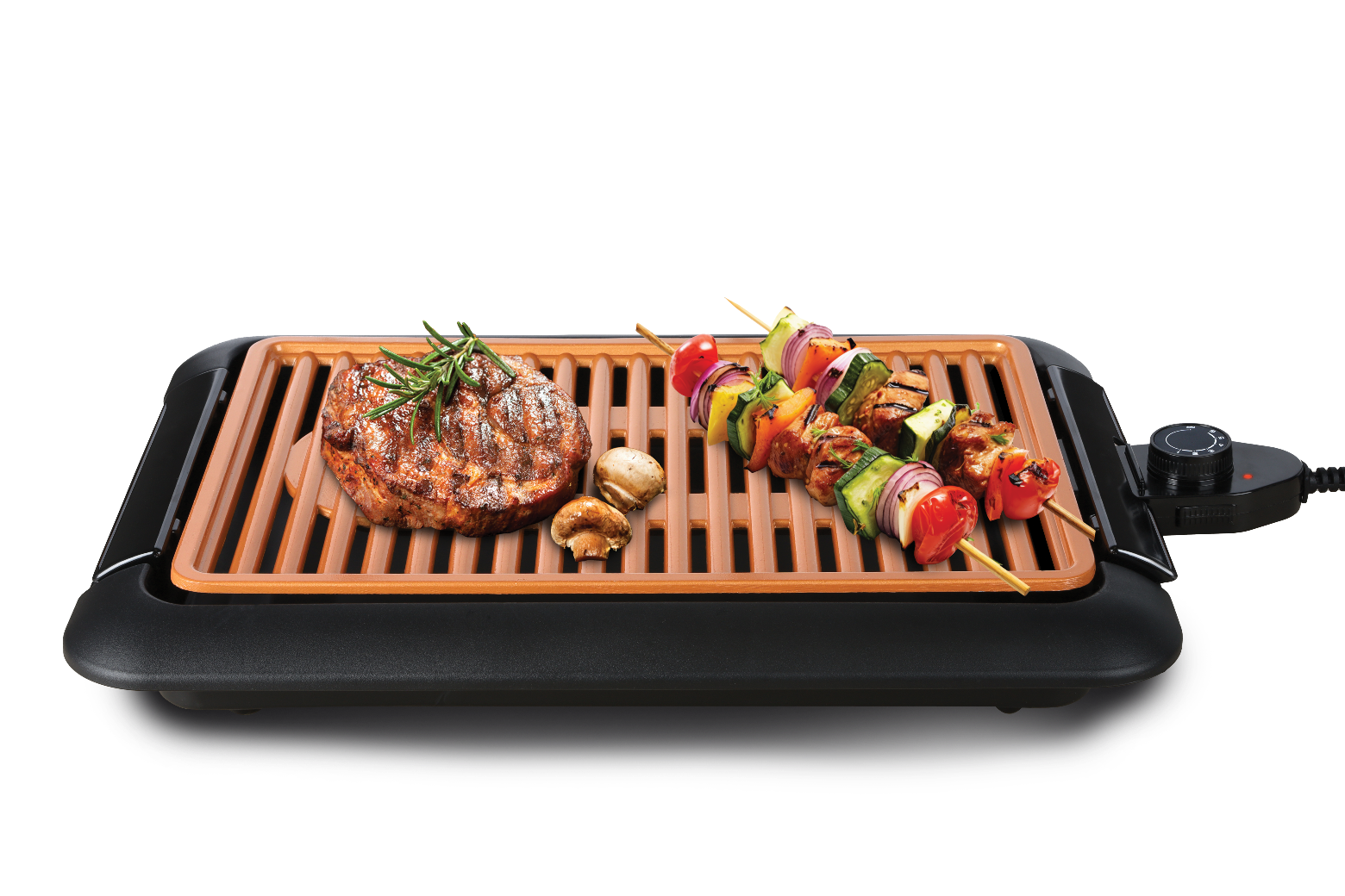 Complete Cuisine Smokeless Electric Indoor Grill, Adjustable Temperature Control, Dishwasher-Safe Plate, Copper