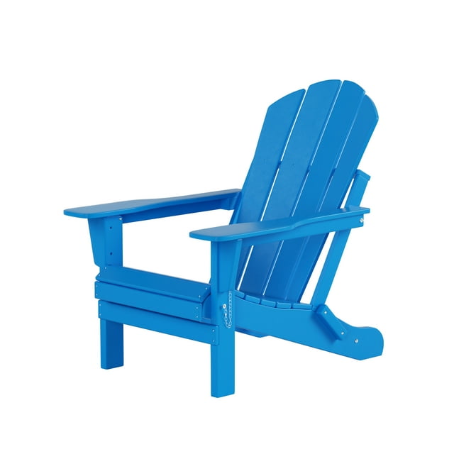 Outdoor Folding HDPE Adirondack Chair, Weather Resistant, Blue