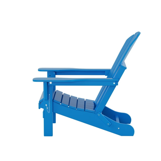 Outdoor Folding HDPE Adirondack Chair, Weather Resistant, Blue