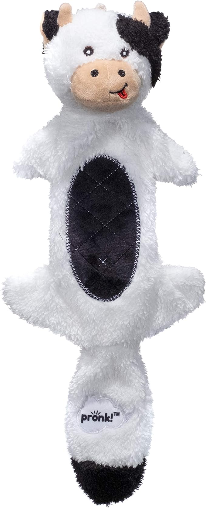 Pronk! Pets Cow Black & White Treat Pocket 19.5-Inch Durable Plush Treat Dispensing Dog Toy