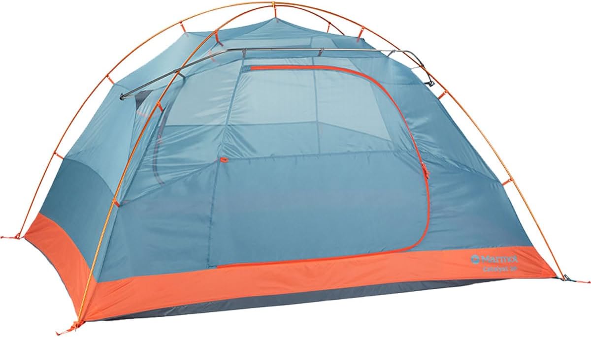 MARMOT Catalyst Camping Tent with Rainfly & Footprint Red Sun/Cascade Blue 3 Person