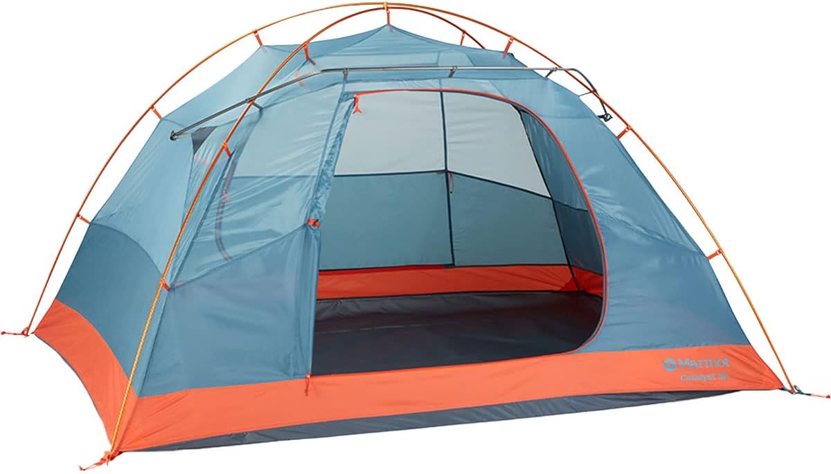 MARMOT Catalyst Camping Tent with Rainfly & Footprint Red Sun/Cascade Blue 3 Person